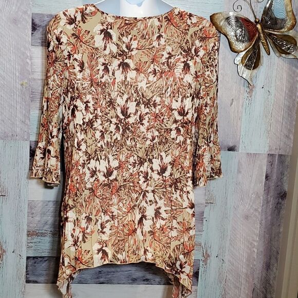 Catherines Sz 2X Floral Print Pleated Lace Neckline Snakebite Hem Blouse 324 - Picture 7 of 9